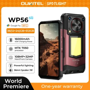 OUKITEL WP56 Outdoor Smartphone – 16000mAh Akku, 45W Schnellladen, 36GB+512GB Speicher, 6,8" FHD+ 120Hz Display, MTK7050, 108MP+32MP Kamera, Android 1