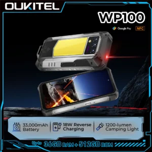 OUKITEL WP100 Outdoor-Smartphone – 33.000mAh Akku, integrierter Laser-Entfernungsmesser, Camping-Licht, 200MP Kamera, 36GB RAM + 512GB Speicher, 6,8"