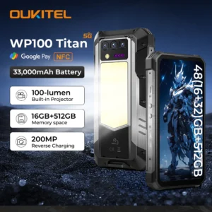 OUKITEL WP100 Titan Rugged Smartphone – 33.000mAh Akku, 66W Schnellladen, 200MP Kamera, integrierter Projektor & Camping-Licht