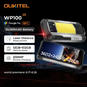 【Weltpremiere】OUKITEL WP100 Rugged Phone – 33.000mAh Akku, integrierter Laser-Entfernungsmesser, 200MP Kamera, 66W Schnellladen, Android 14 Outdoor-Sm